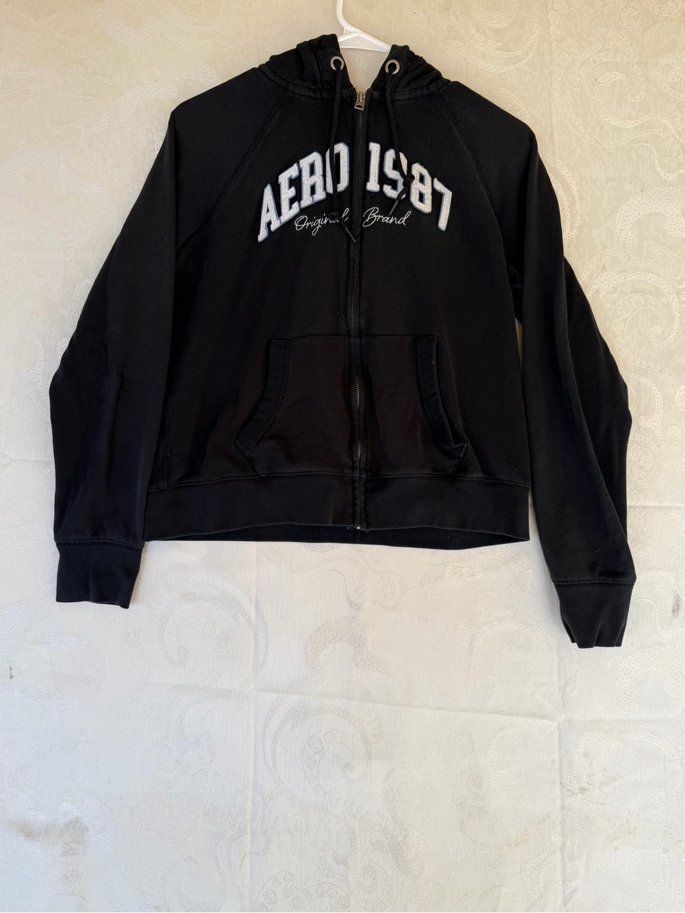 Aeropostale Black Zip-Up Hoodie Jacket with White Logo